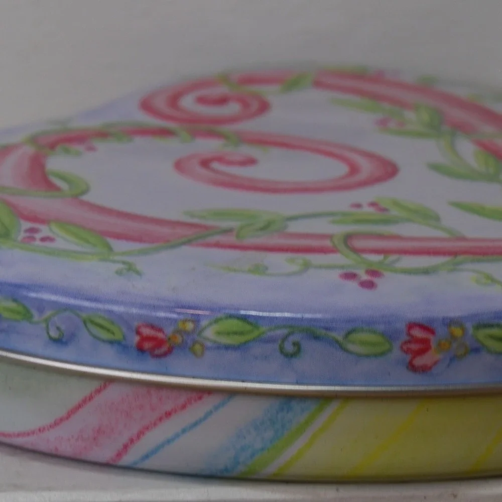 Brighton Tin Jewelry box Heart-shaped Flower vines Striped‎ Y2K Vintage